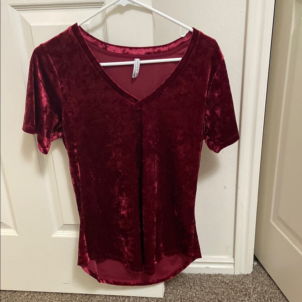 Z Supply Velvet V-Neck Short Sleeve Top - Deep Red